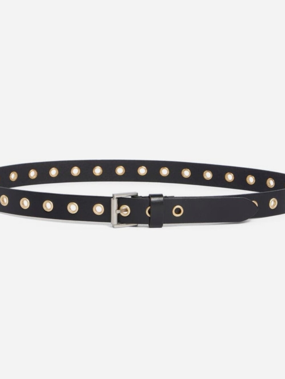 All Saints Grommet Detail Leather Belt- Black